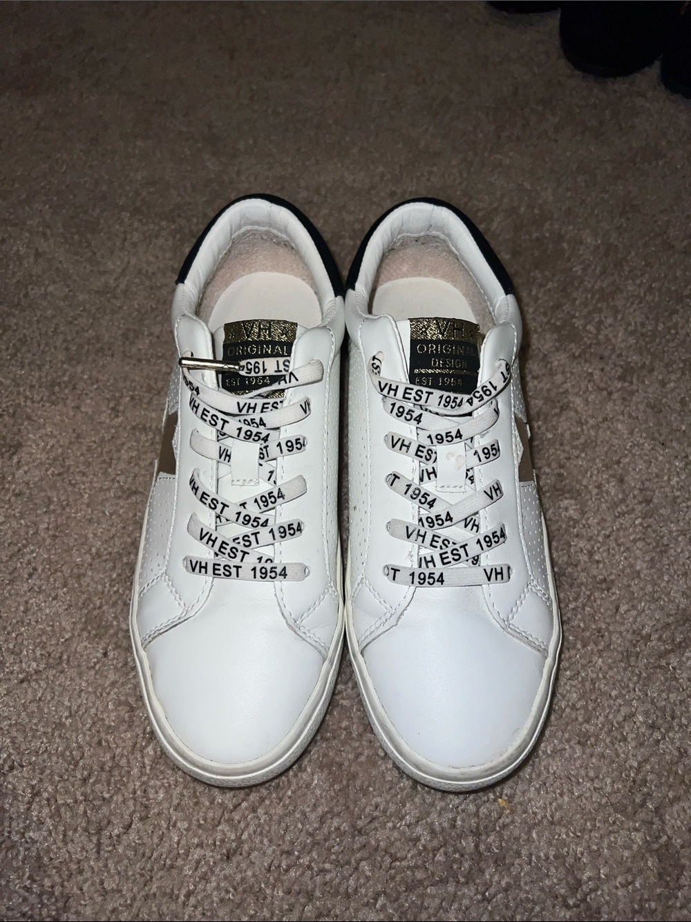 Vintage Havana White Sneakers with Gold Star and Black Heel Tab
